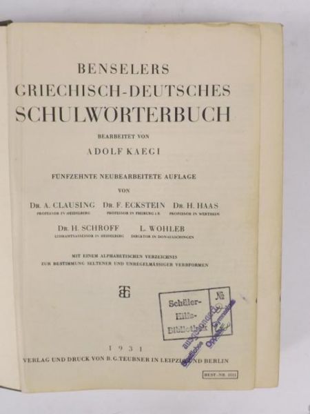Benselers Griechisch-Deutsches Schulworterbuch, 1931 r.