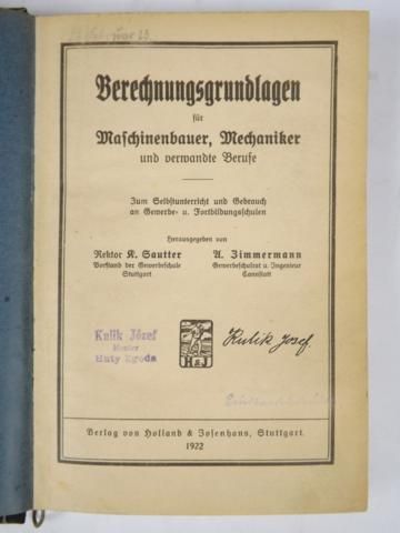 Berechnungsgrundlagen für Maschinenbauer, Mechaniker und verwandte Berufe, 1922 r.