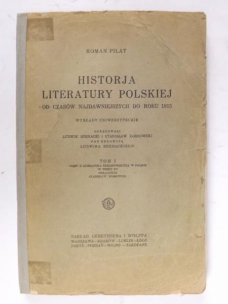 Historja literatury polskiej, t. I, 1926 r.