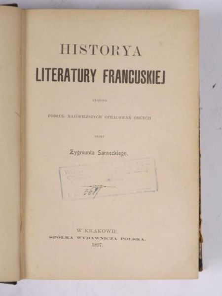 Historya literatury francuskiej, 1897 r.