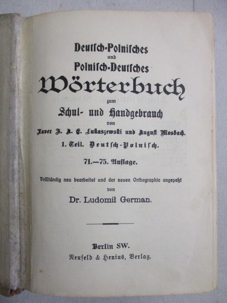 Mosbach August - Słownik Niemiecko-Polski i Polsko-Niemiecki do szkolnego i podręcznego użytku, 1925 r.
