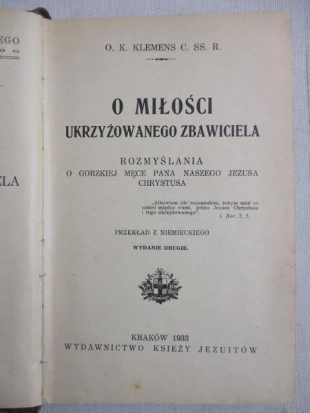 O miłości ukrzyżowanego Zbawiciela, 1933 r.