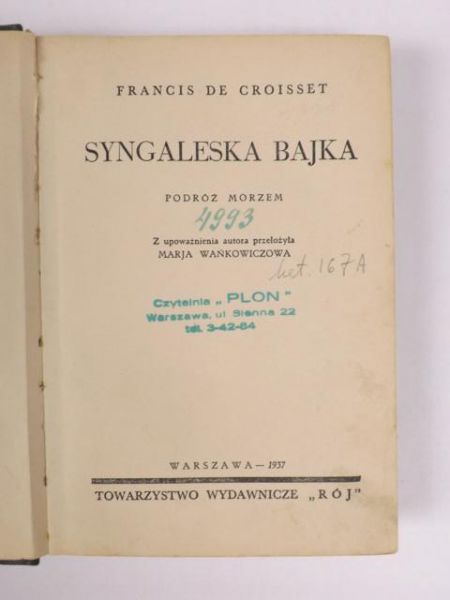 Croisset Francis De - Syngaleska bajka, 1937 r.