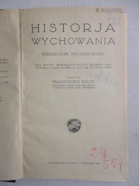 Bizoń Franciszek - Historja wychowania, 1920r.