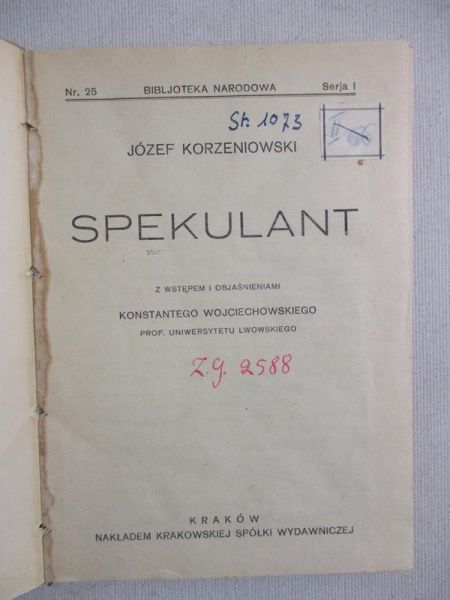 Korzeniowski Józef - Spekulant, 1920 r.