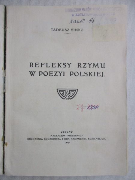 Refleksy Rzymu w poezyi polskiej, 1913 r.