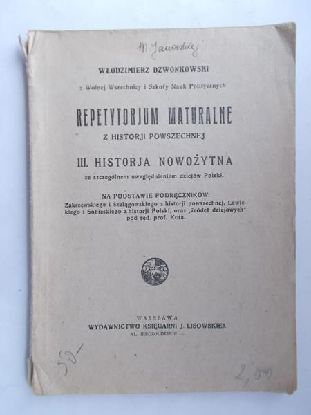 Repetytorium maturalne z historii powszechnej,1925r.