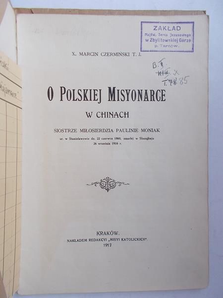 O polskiej misyonarce w Chinach,1917r.