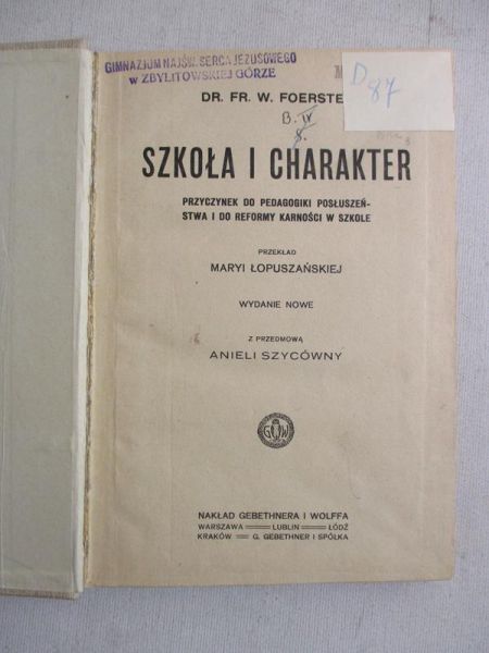 Szkoła i charakter, 1919 r.