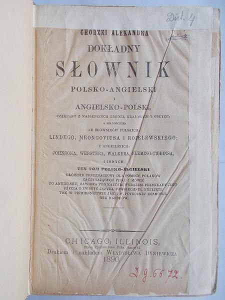 Chodzki Alexandra - Dokładny słownik polsko-angielski i angielsko-polski, 1890 r.
