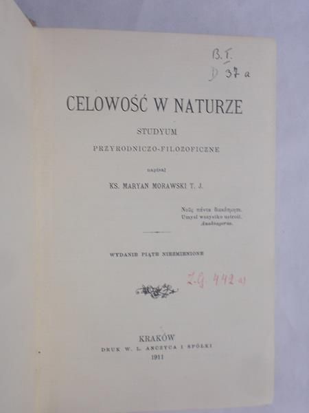 Celowość w naturze, 1911 r.