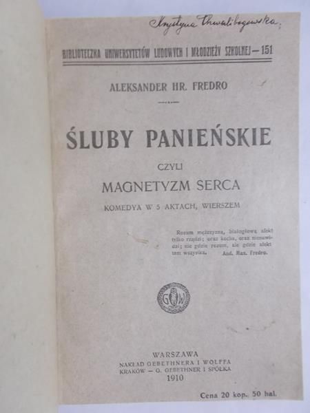 Śluby panieńskie, 1910 r.