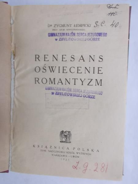 Renesans, oświecenie, romantyzm, 1923 rok