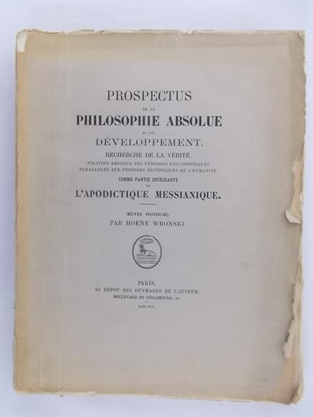 Wronski  - Prospectus de la Philosophie Absolue et son développement, 1878 r.