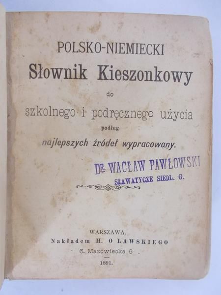Słownik kieszonkowy  polsko-niemiecki, 1891 r.