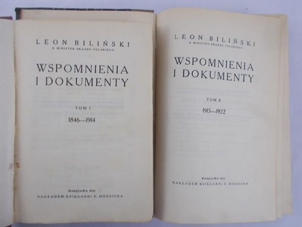 Biliński Leon - Wspomnienia i dokumenty, t. I i II, 1924 r.
