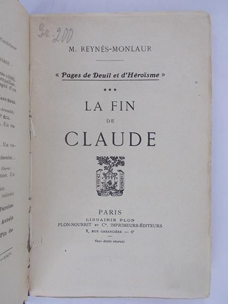 r - La Fin de Claude, 1916 r.