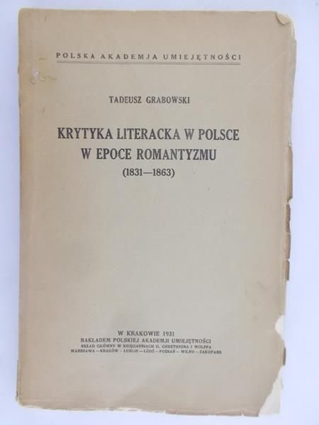 Krytyka literacka w Polsce w epoce romantyzmu, 1931 r.