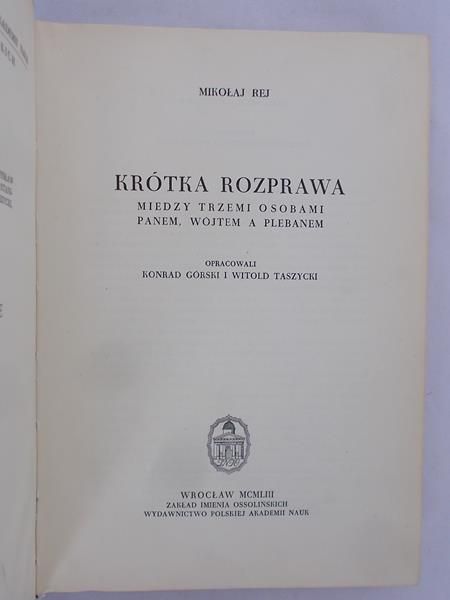 Krótka rozprawa między trzema osobami panem, wójtem a plebanem