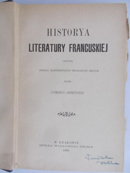 Historya literatury francuskiej. R. 1898