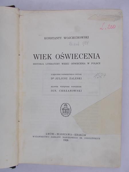 Wojciechowski Konstanty - Wiek oświecenia, 1926 r.