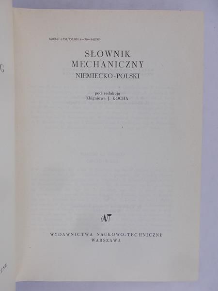 Koch Zbigniew  - Słownik mechaniczny niemiecko-polski