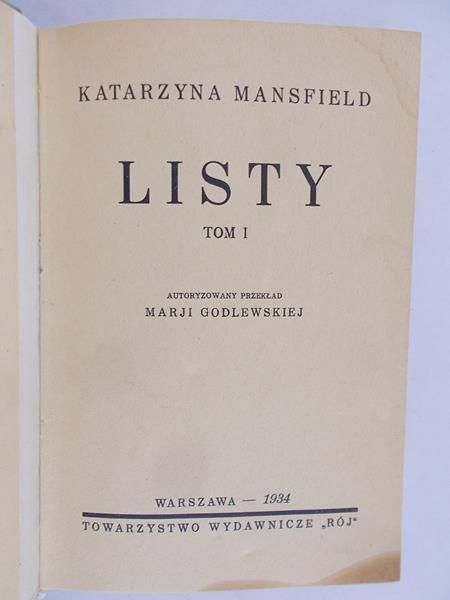 Mansfield Katarzyna  - Listy, tom I 1934 r.