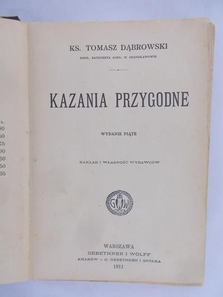 Dąbrowski Tomasz - Kazania przygodne, 1911 r