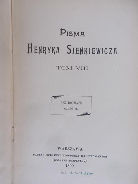 Sienkiewicz Henryk Pisma, Tom VIII, 1899 r.