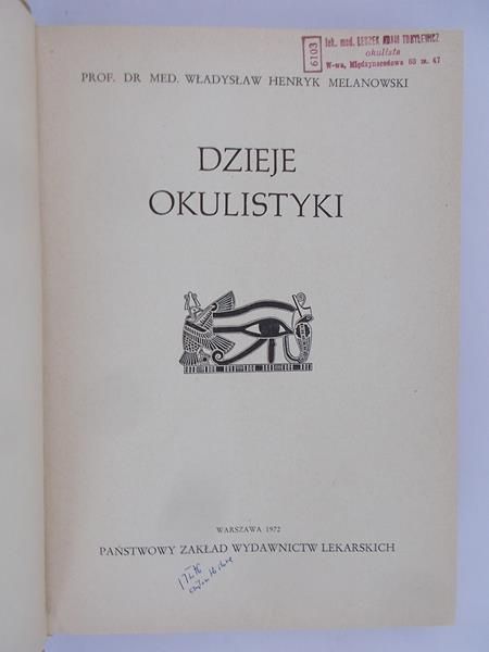 Melanowski Władysław Henryk - Dzieje okulistyki
