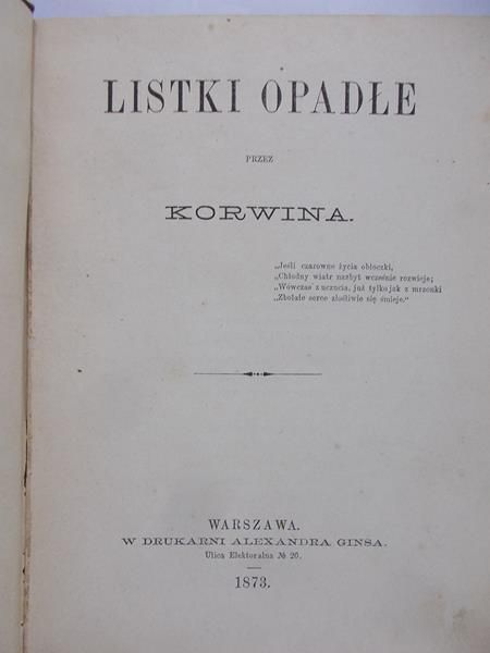 Korwin - Listki opadłe, 1873 rok