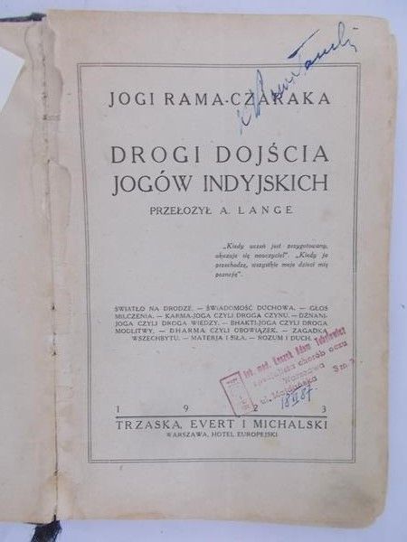 Rama- Czaraka Jogi - Drogi dojścia jogów indyjskich, 1923 r.