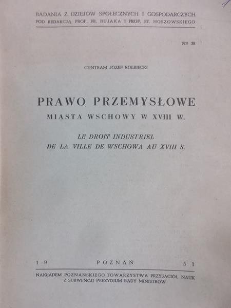 Rolbiecki Guntram Józef - Prawo przemysłowe, 1951 r.