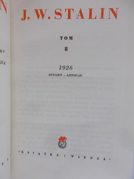 Stalin J.W. - Dzieła 1926 styczeń- listopad. Tom 8. 1950 r.