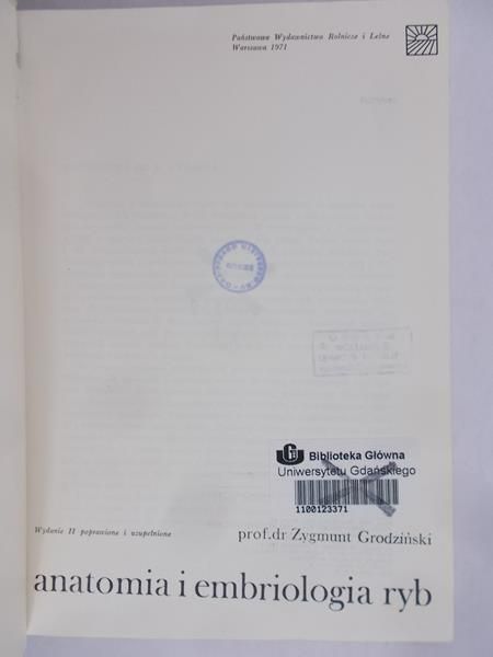 Grodziński Zygmunt - Anatomia i embrologia ryb