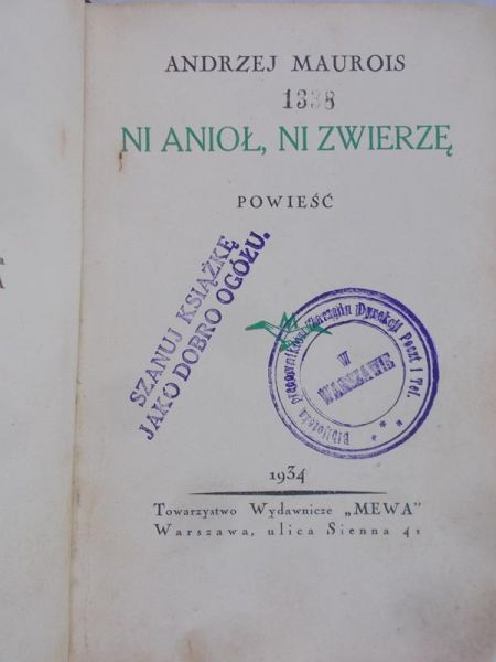 Maurois Andre - Ni anioł ni zwierzę 1934 r