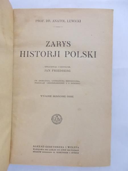 Lewicki Anatol   - Zarys historji Polski, 1920r.