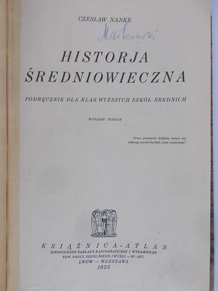 Nanke Czesław - Historja średniowieczna, 1925 r.