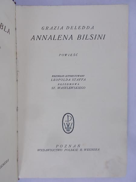 Deledda Grazia - Annalena Bilsini,1929 r.