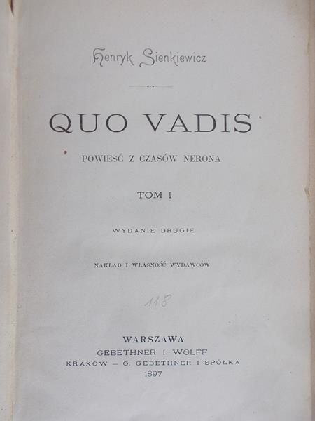 Sienkiewicz Henryk - Quo Vadis, tom I, 1897 r.