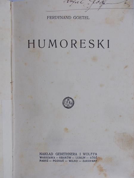 Goetel Ferdynand - Humoreski, 1927 r.