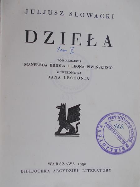 Słowacki Juliusz - Dzieła - Tom V, 1930 r