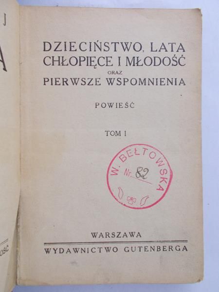 Tołstoj Lew - Dzieciństwo. Lata chłopięce. Młodość, 1929 r.