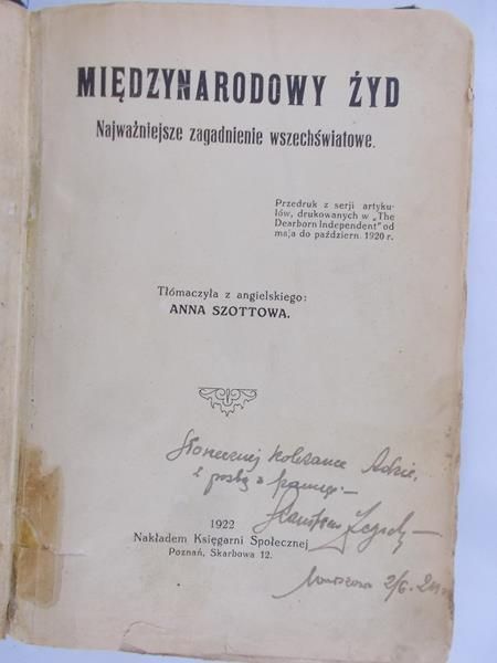 Szottowa Anna - Międzynarodowy Żyd, 1922 r.