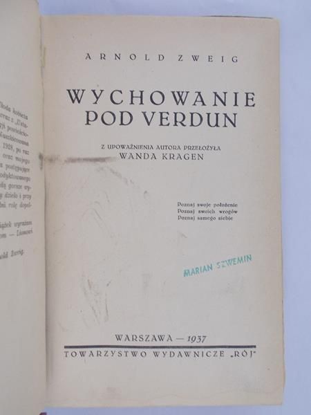 Zweig Arnold - Wychowanie pod Verdun, 1937 r.