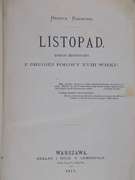 Rzewuski Henryk - Listopad, 1887 rok