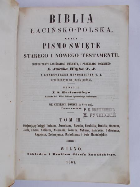 Biblia łacińsko-polska czyli Pismo Święte Starego i Nowego Testamentu, 1863r.