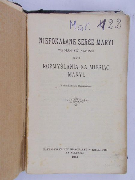 Niepokalane serce Maryi czyli rozmyślania na miesiąc Maryi,1914 r.