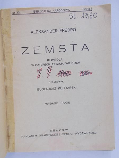 Fredro Aleksander - Zemsta, 1921r.