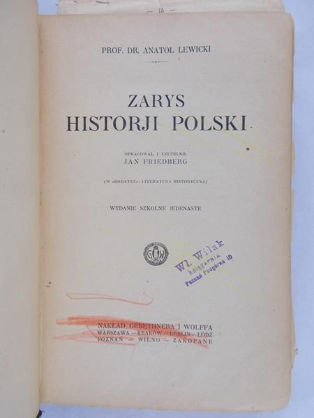 Lewicki Anatol - Zarys historji polski, 1923 r.